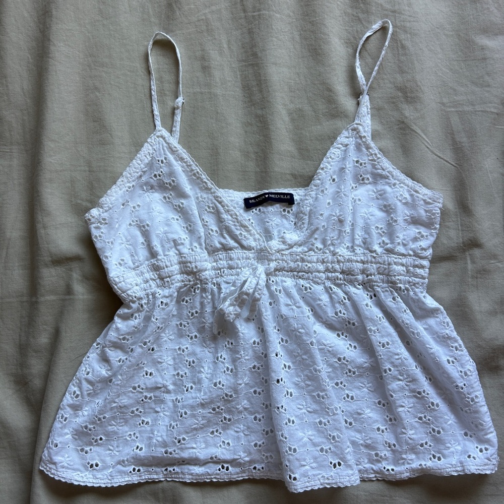 John Galt White Edith Eyelet Tank Top
